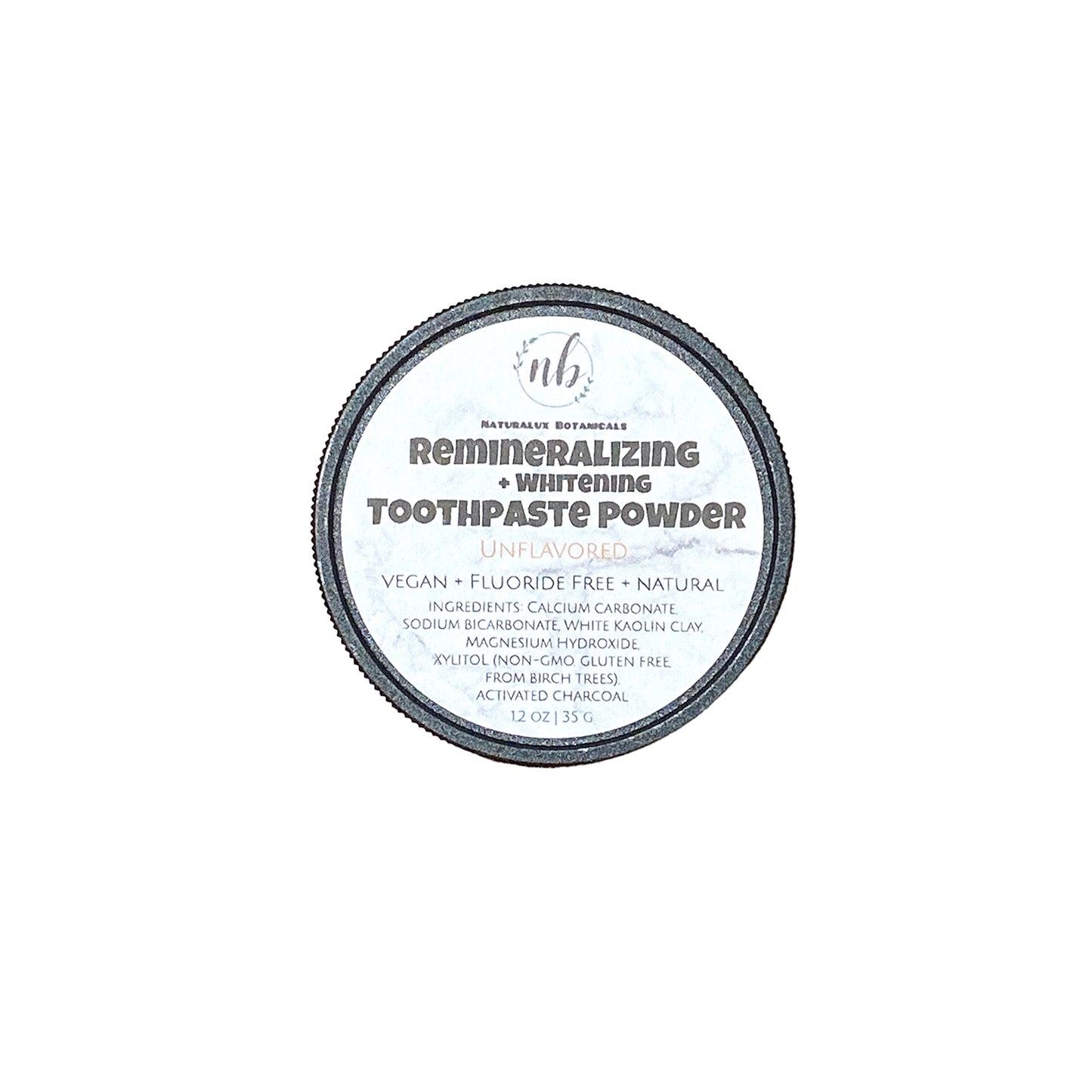 Remineralizing & Whitening Toothpaste Powder Unflavored Vegan Natural Fluoride Free