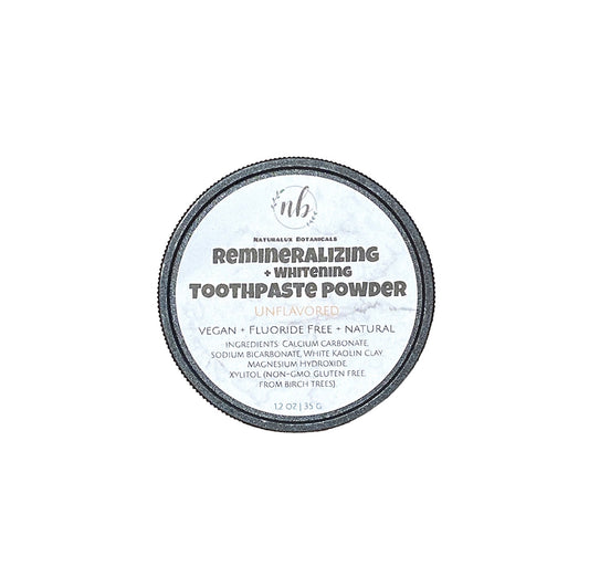 Remineralizing & Whitening Toothpaste Powder Unflavored Vegan Natural Fluoride Free